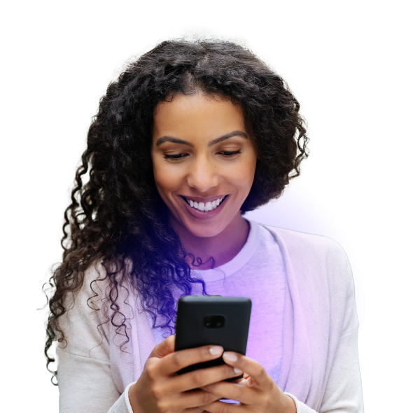 220709_PO_Web Assets_Woman looking at phone screen_Cutout_Purple